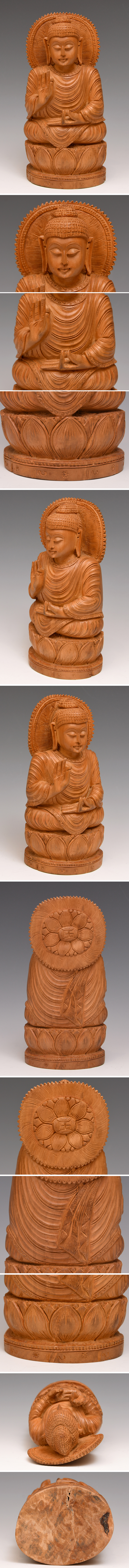 仏教美術 東南アジア 木彫 仏像 如来 坐像 高:20㎝ 細密彫刻 木工芸